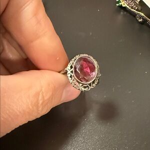 Silver Pink Gemstone Statement Ring